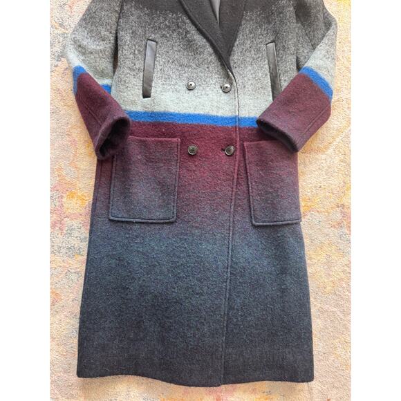 T by Alexander Wang Horizon Stripe Double-Breasted Ombre Wool Car Coat - Picture 5 of 15